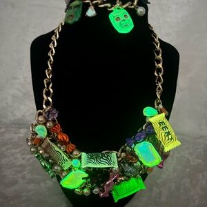 Betsey Johnson Glow in Dark-Halloween Faux Stone Candy Statement Bib-Necklace